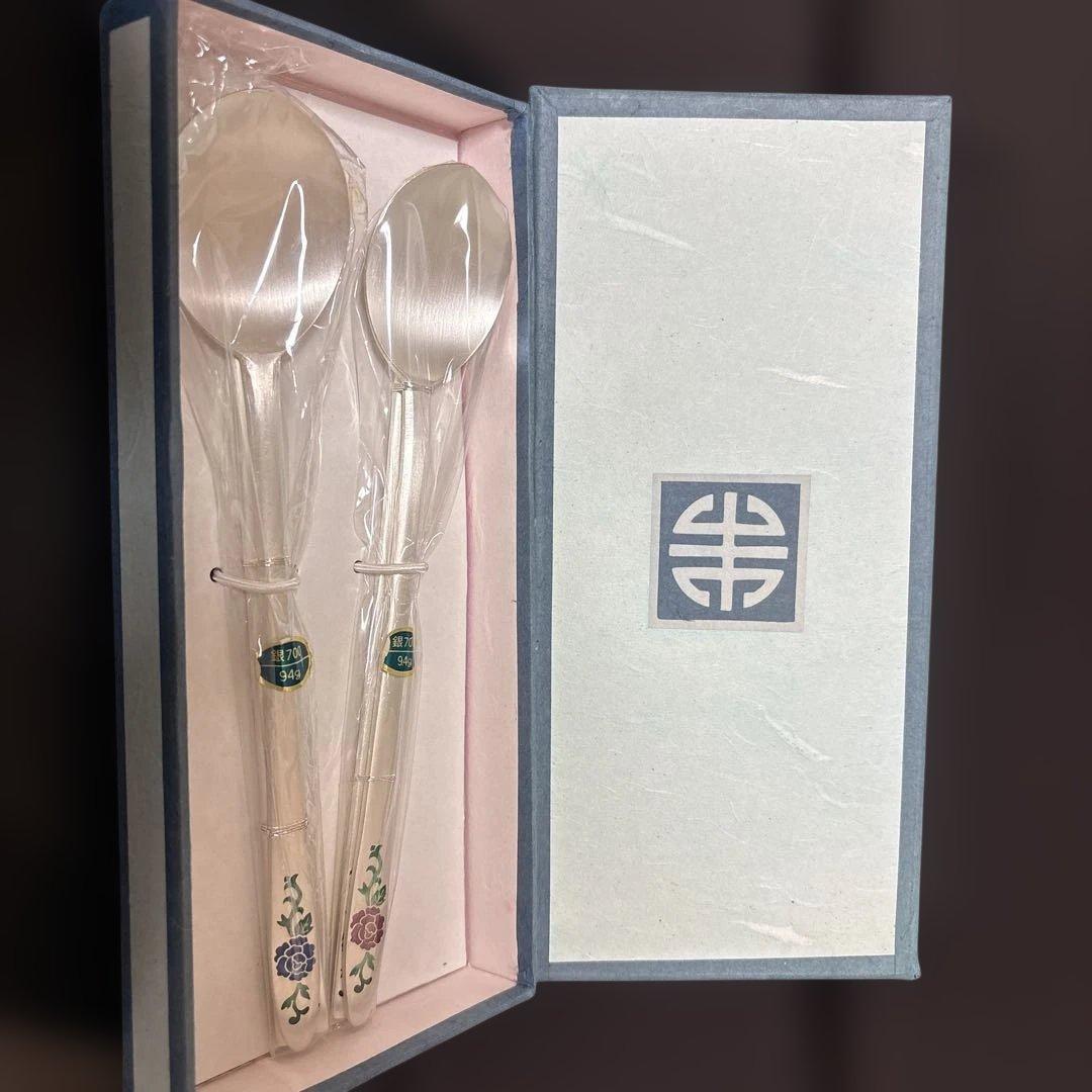 銀製　スプーン・箸セット　Ag700 93.75g 2組　韓国製