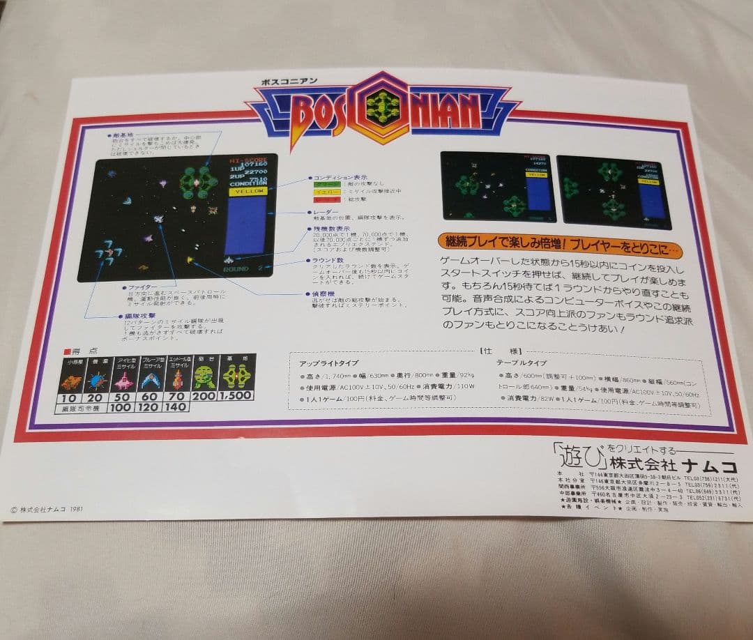 ナムコ ボスコニアン シューティングゲーム アーケードゲーム