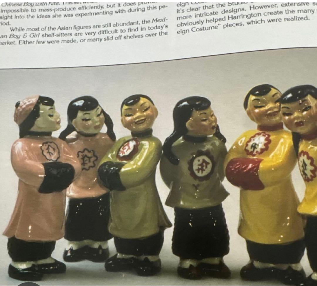 男女の陶器製置物 ピンク ビンテージ オリエンタル 50s セラミック