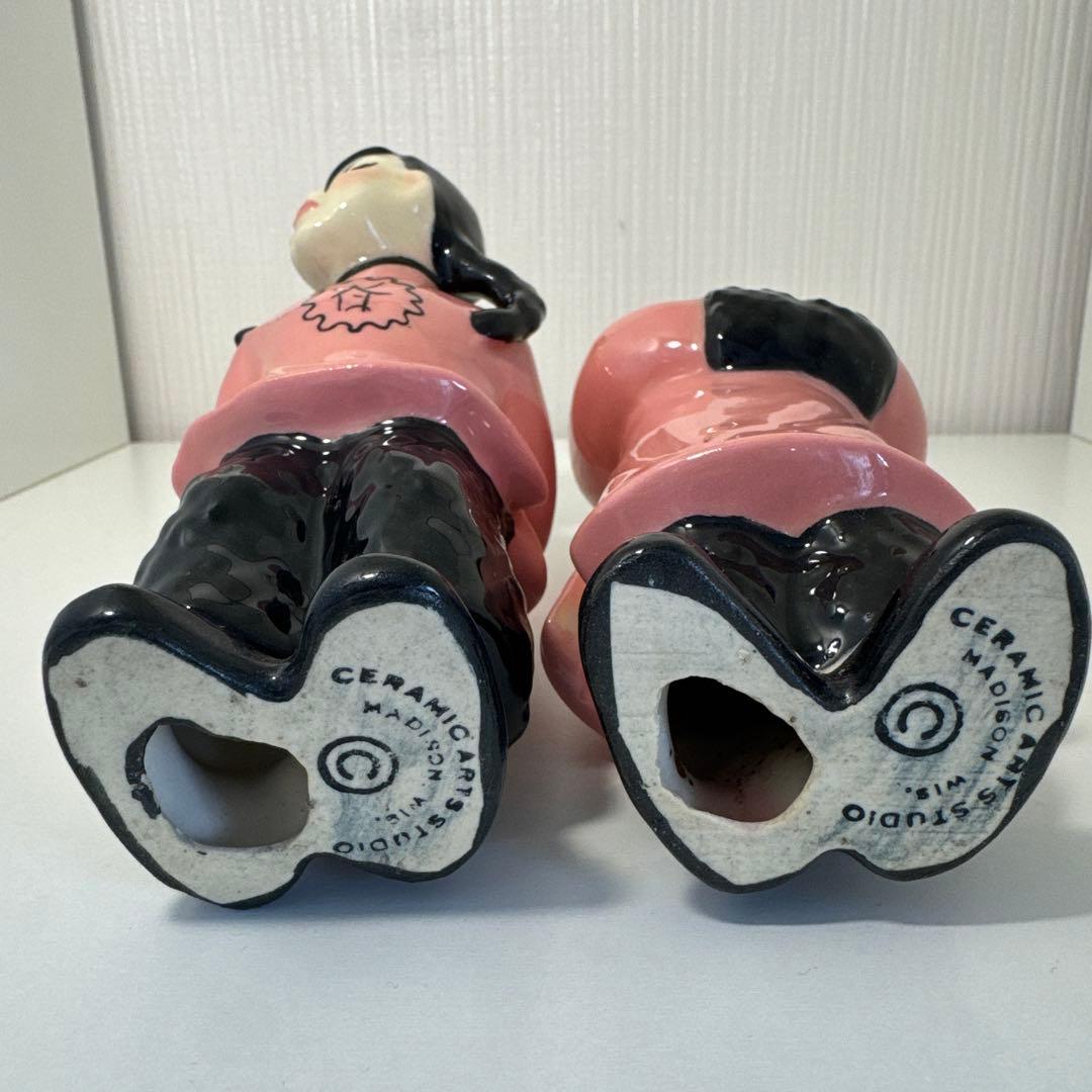 男女の陶器製置物 ピンク ビンテージ オリエンタル 50s セラミック