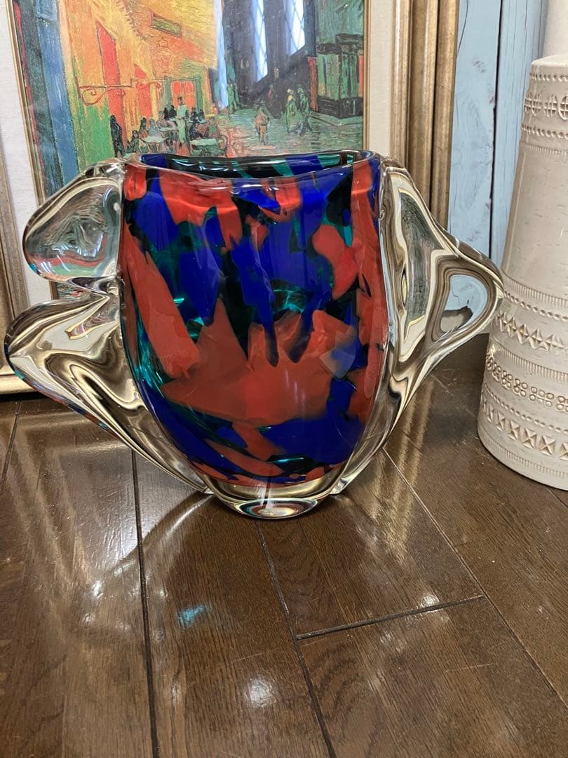 kayo大型 ムラーノ技法風 ガラス花瓶 33×25cm 5.1kg