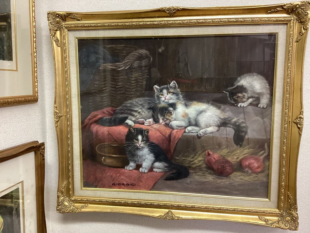 油彩　タイトル「子猫達」サイズ12号　ジヨルジオ作 楽天市場】油彩画 SM号 絵画 なかよし 星野歩 手描き 額付き 油絵 肉筆