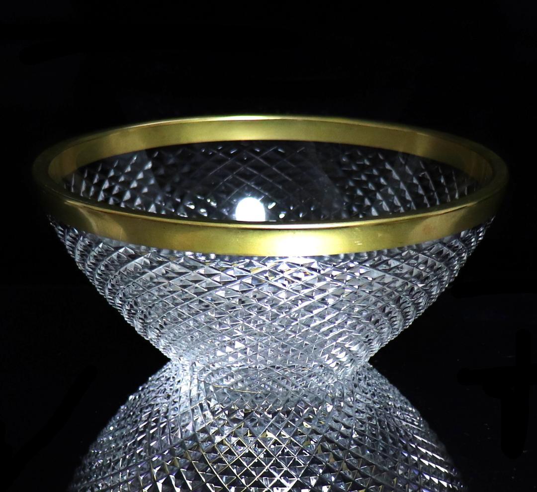 オールド・バカラ 春海商店特注 金縁霰切子鉢 大型 ギヤマン 義山 茶