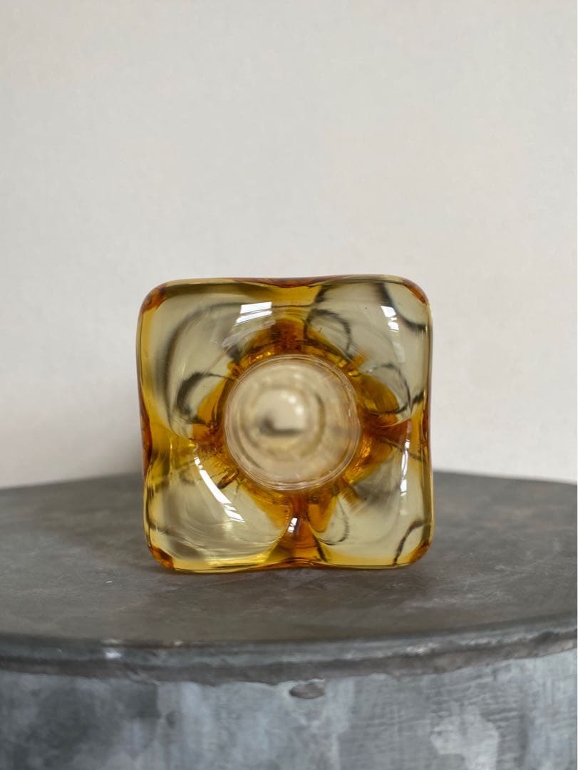 ドイツ アンティーク ビンテージ 琥珀 小瓶 花瓶 フラワーベース 四角