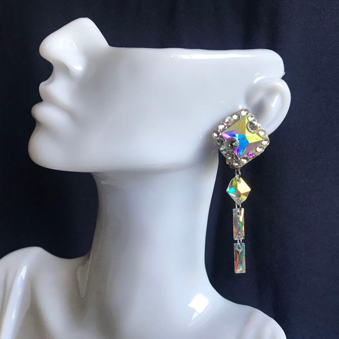 K9とスワロフスキークリスタルのロングイヤリング 社交ダンス☆ベリー