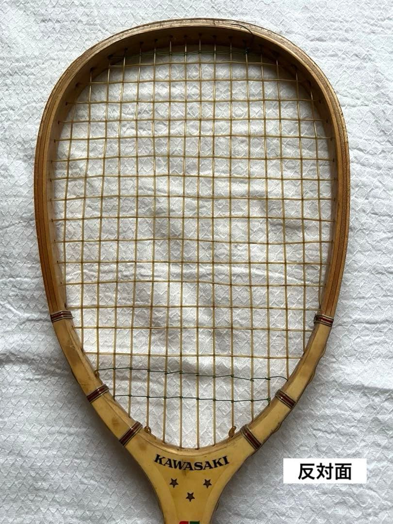 Kawasaki カワサキ ブランド 木製テニスラケット 昭和レトロ 軟式