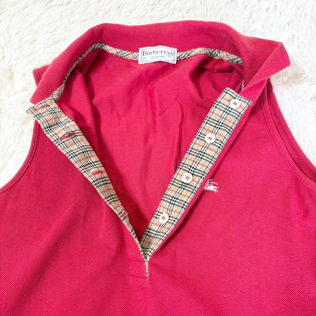 バーバリーズ ノバチェック ポロワンピース 赤 ノースリーブ Aライン