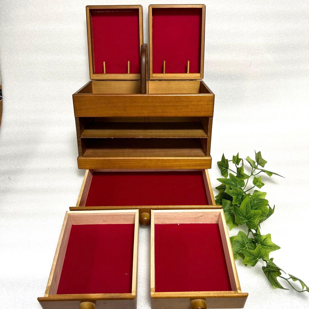 昭和レトロ 木製裁縫箱 針箱 手提ソーイングボックス アンティーク