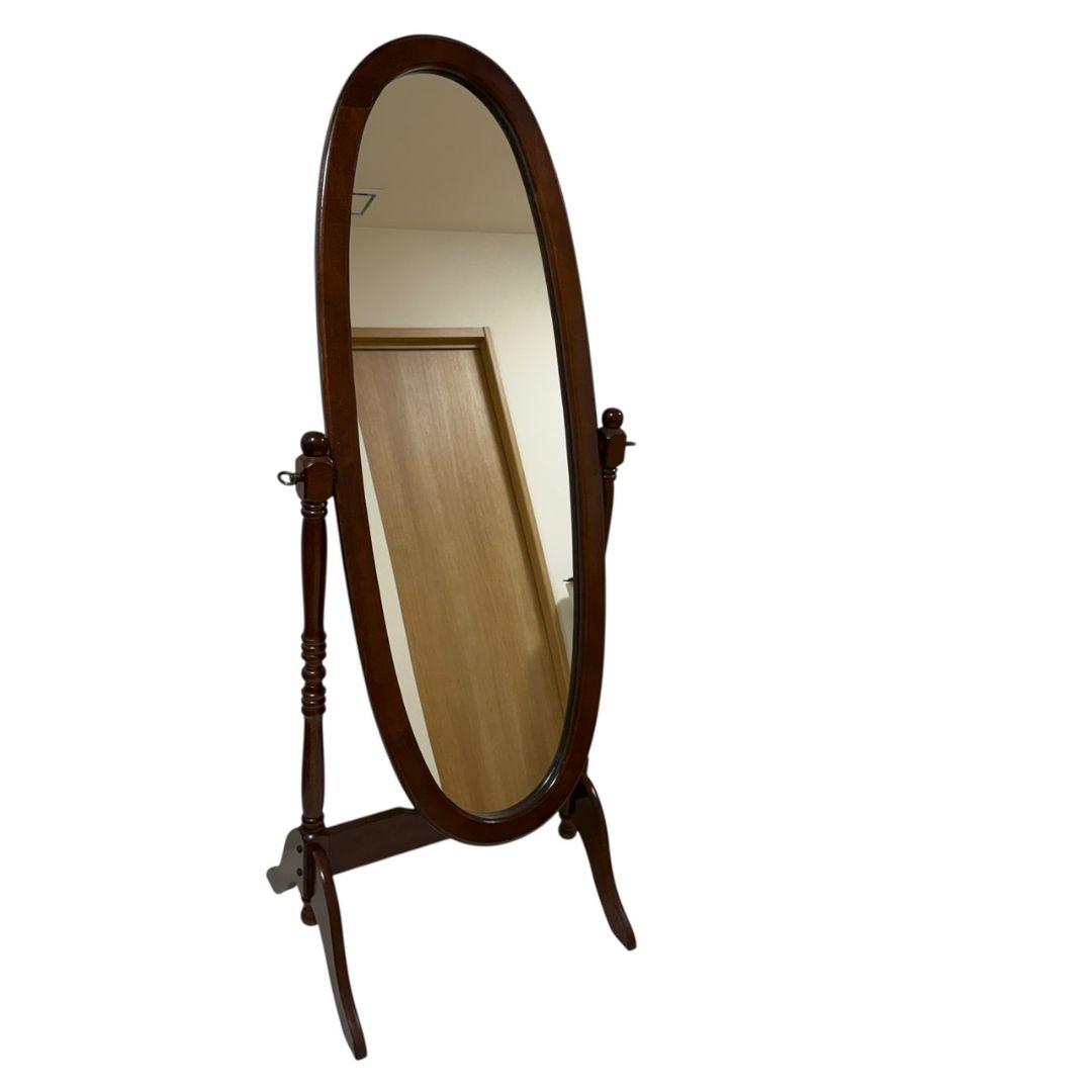 アンティーク オーバル型 ヴィンテージ レトロ スタンドミラー 木製 姿