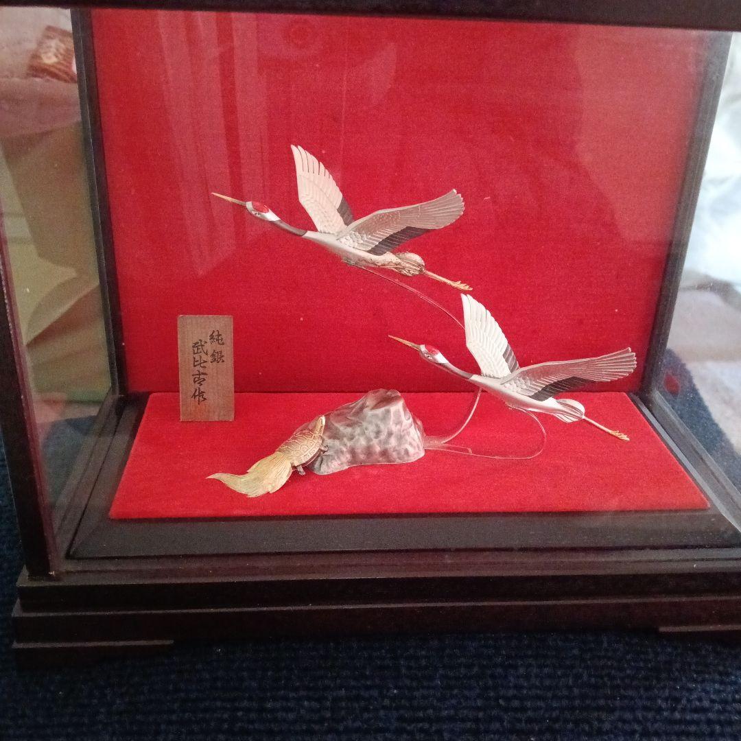 武比古作 純銀 鶴亀 置物 シルバー インテリア 縁起物 Yahoo!オークション -「鶴亀」(置物) (銀製)の落札相場・落札価格