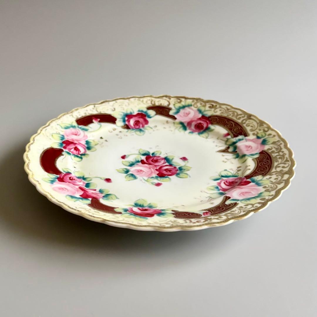 アンティーク オールドノリタケ 初期メイプルリーフ印 薔薇金彩