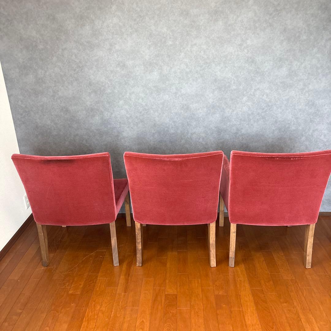 ダイニングチェア ダークレッド ベロア 3脚セット ばら売り可 昭和