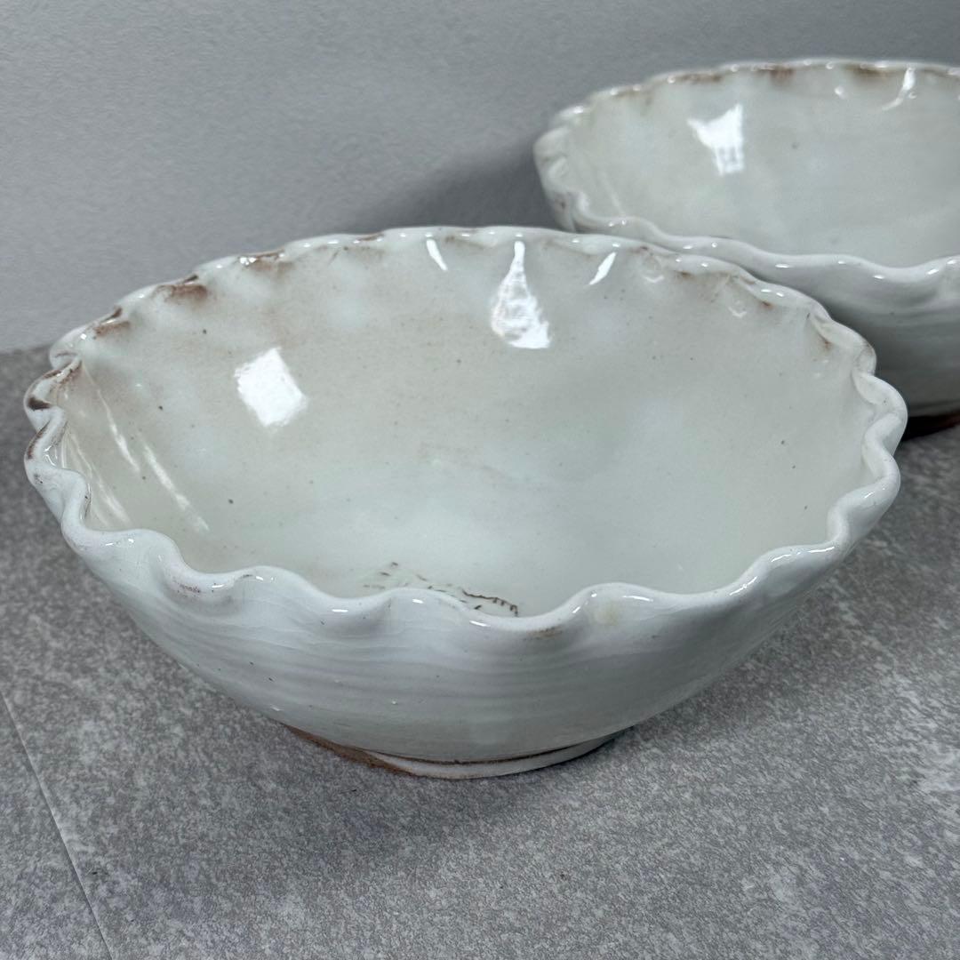 山上憲一 未使用 粉引 魚文 輪花鉢 共箱 鉢 作家物 中鉢〜大鉢 二客セット