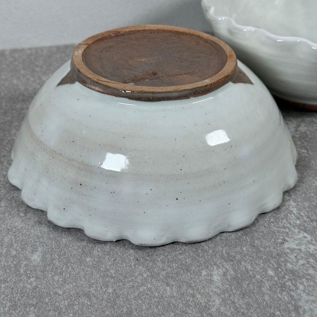 山上憲一 未使用 粉引 魚文 輪花鉢 共箱 鉢 作家物 中鉢〜大鉢 二客セット