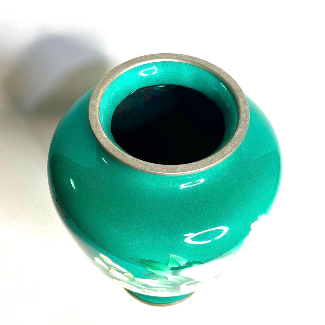 美術七宝焼』 花瓶 緑牡丹 壺 陶磁器 花柄 - メルカリ