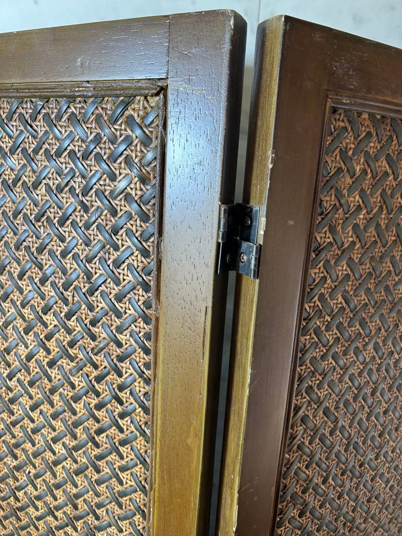 木製 衝立 パーテーション 3連 編み込みデザイン 和風 昭和レトロ