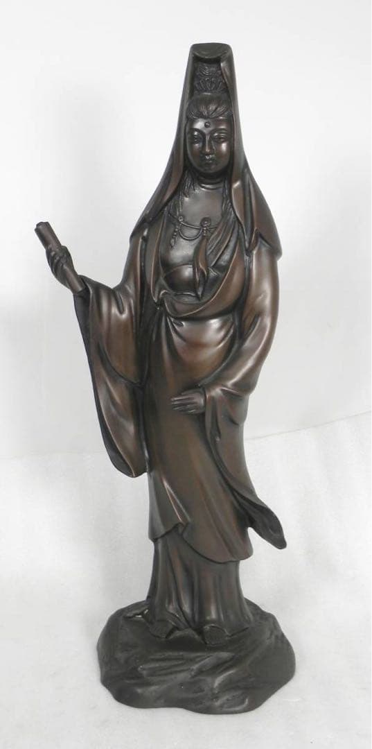 白衣観音菩薩立像 唐銅製 ブロンズ像 置物