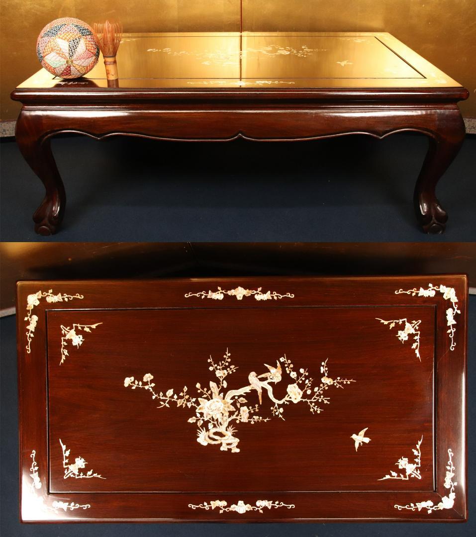 紫檀製　螺鈿細工　テーブル　文机　文台　花台　香炉台　幅88㎝　BE640 2026年最新】螺鈿 テーブルの人気アイテム - メルカリ