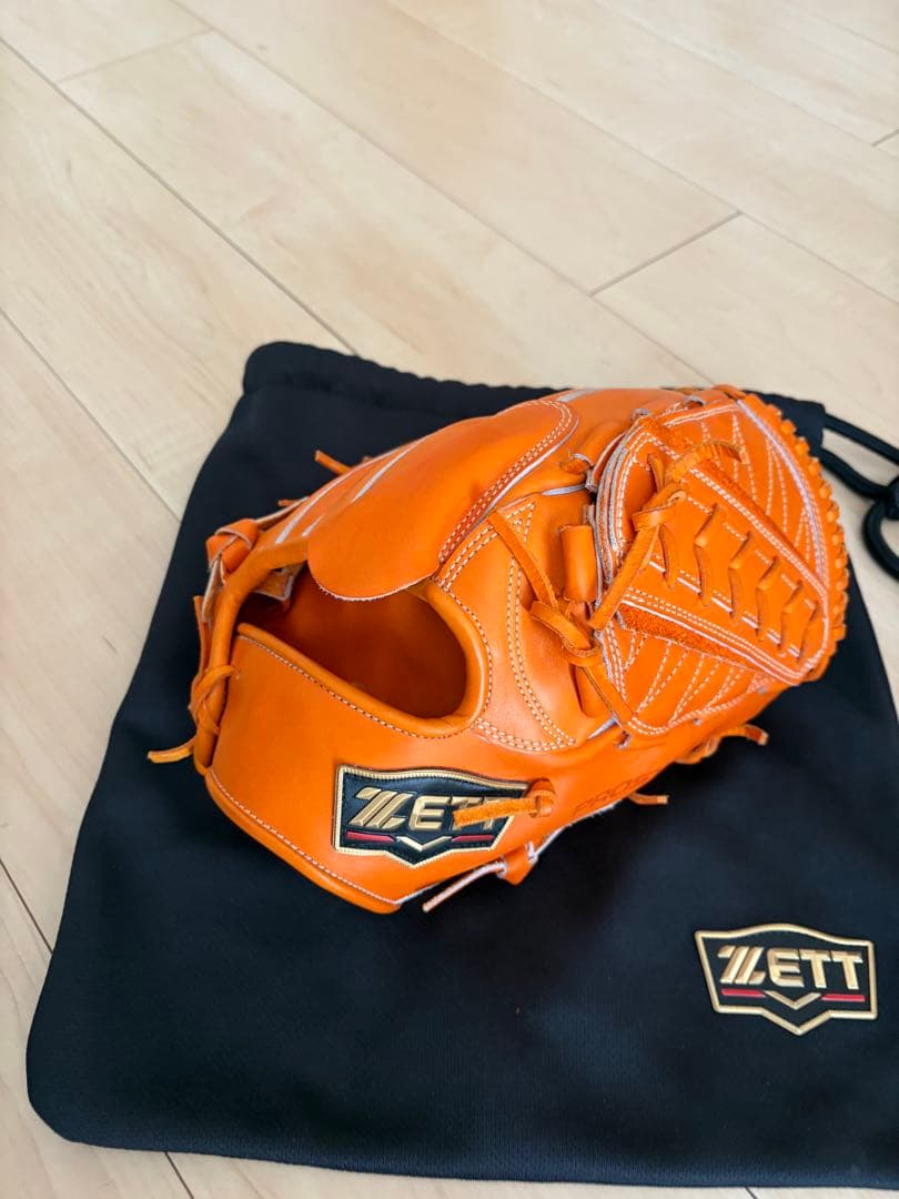 ZETT 硬式グローブ オレンジ色 収納袋付き ゼット（ZETT） 専用グラブ袋付き プロステイタス PROSTATUS 硬式用