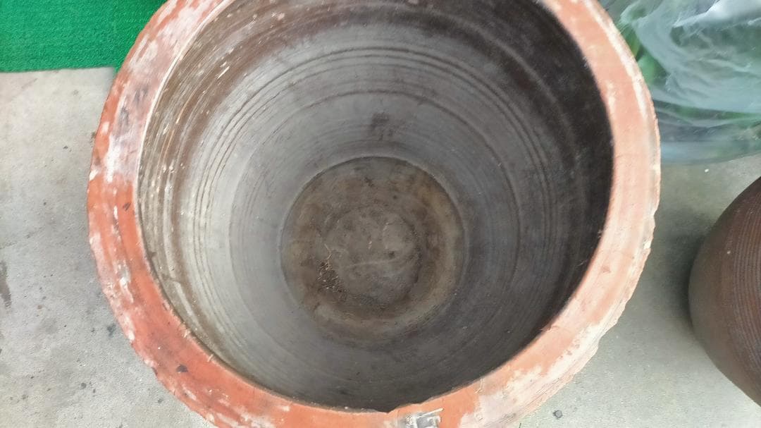 陶器製円筒形水鉢 グレー茶色 ◆【 旧家土蔵品 】 ◆《特大 壺 》◆