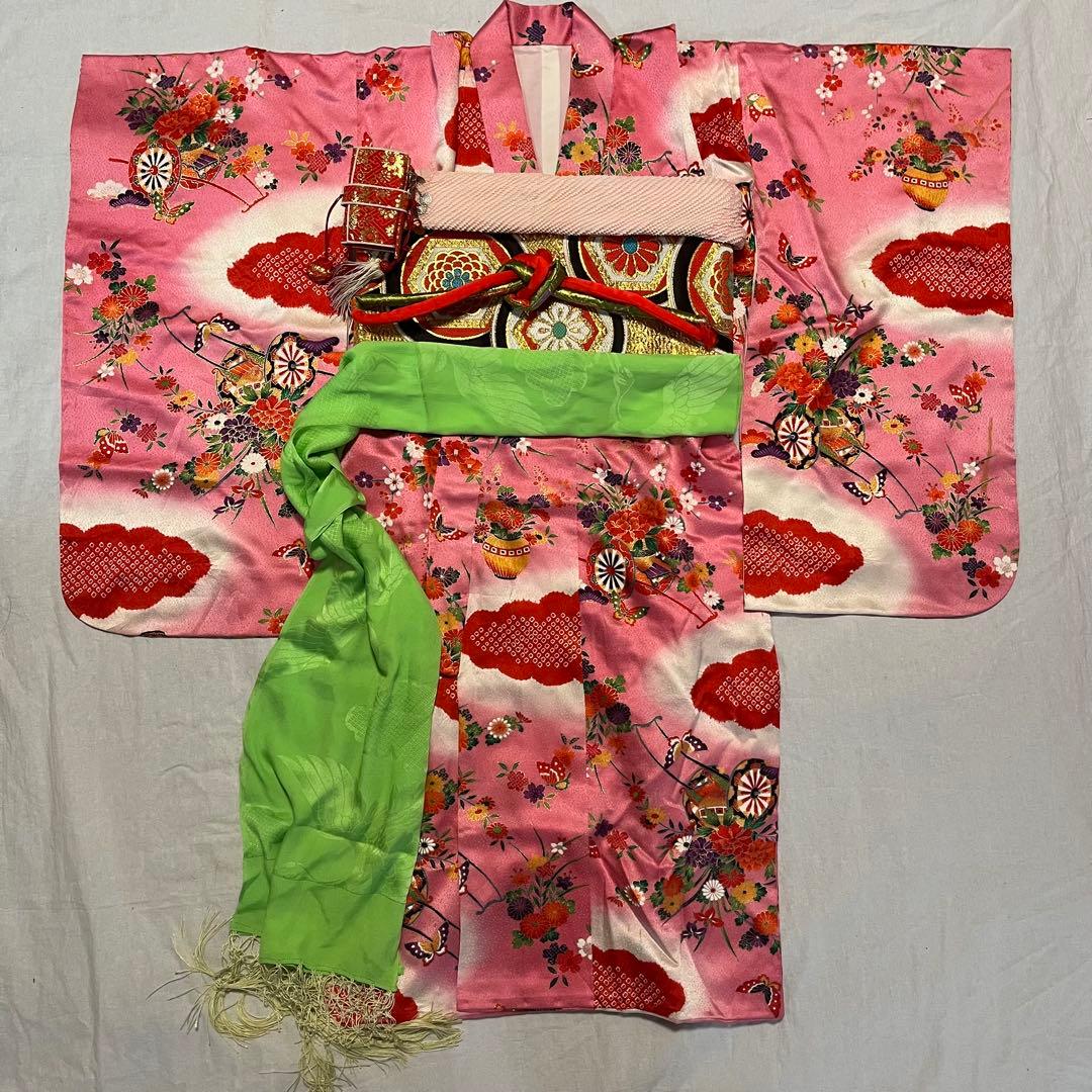 七五三　7歳　ピンク　アンティーク　着物セット　正絹 楽天市場】七五三 7歳 着物 正絹 フルセット 女の子 七五三レンタル 7