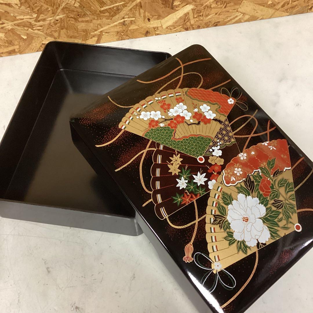 豪華 扇面蒔絵 重箱 漆塗り風 和柄 花模様 箱付 美しい模様 （O1Y