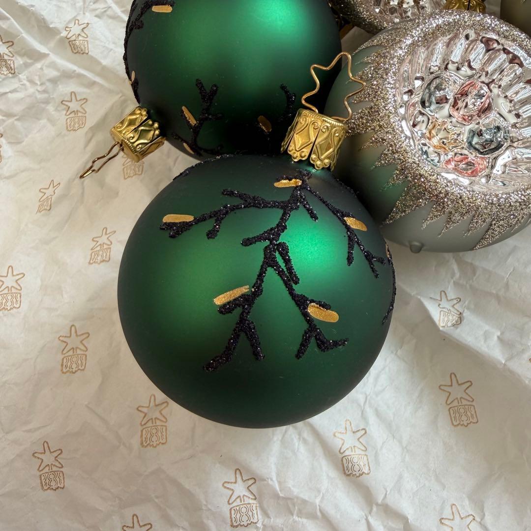 INGE-GLAS ドイツ製 リフレクター & グリーンボールオーナメント 5個