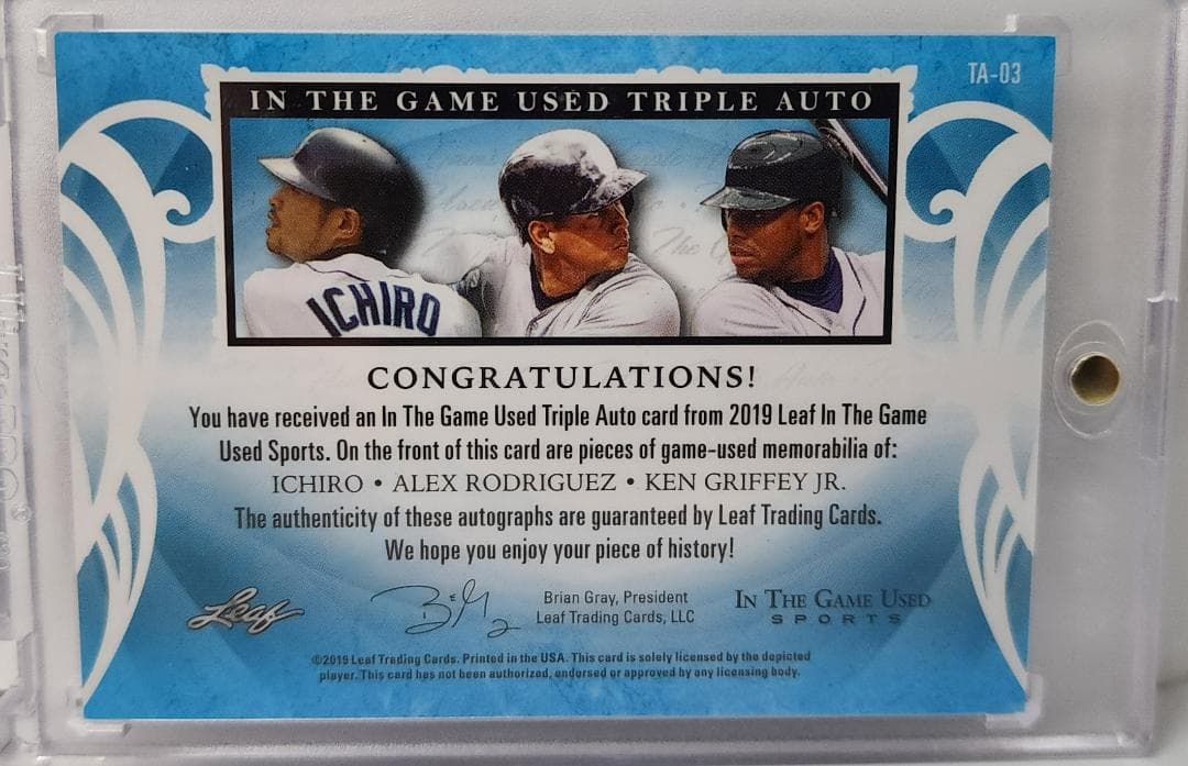 イチロー、ケン・グリフィーJr、アレックス・ロドリゲス 5枚限定直筆