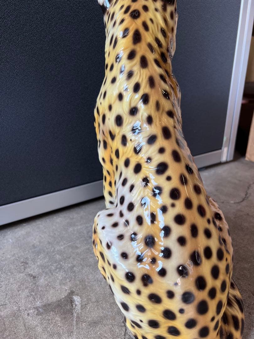 イタリア製 陶器 チーター 置物 インテリア 高さ(約)42.5cm オブジェ