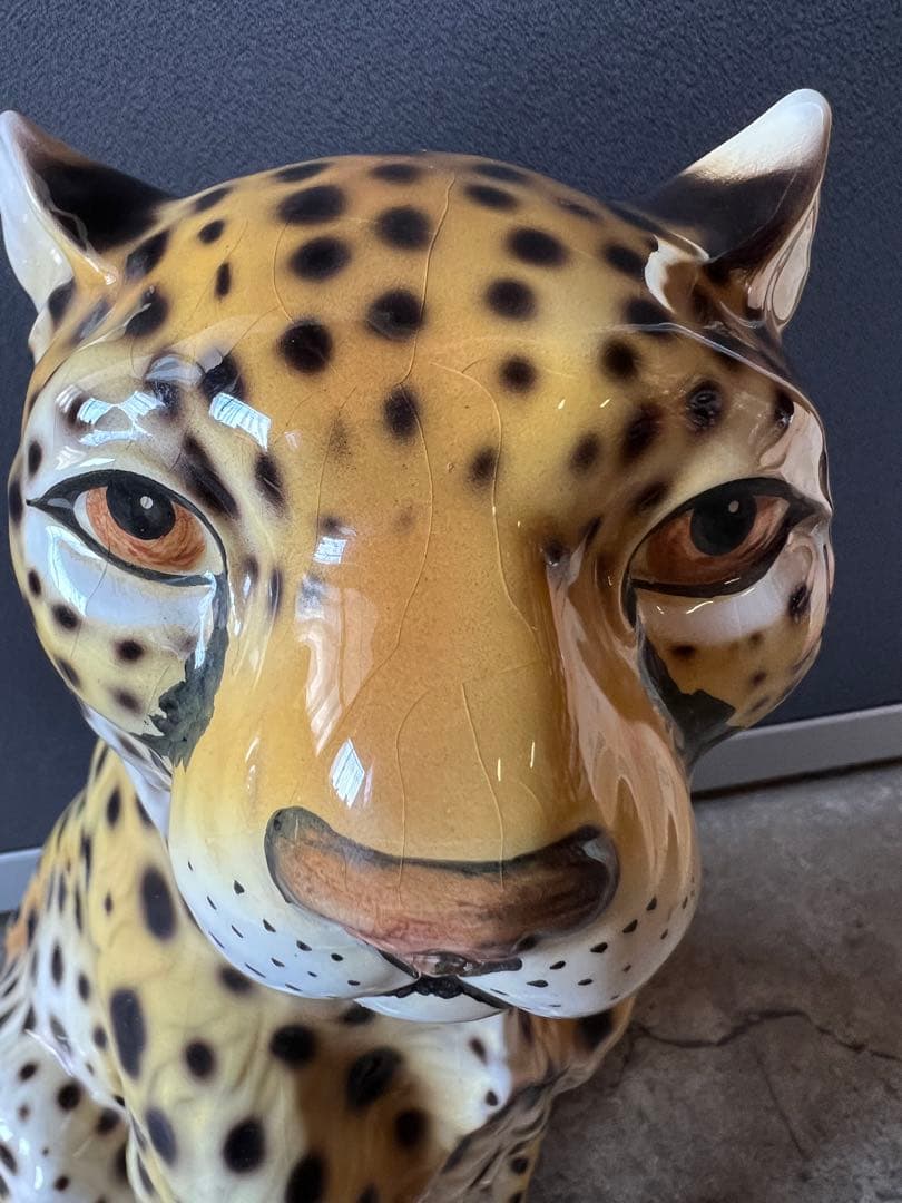 イタリア製 陶器 チーター 置物 インテリア 高さ(約)42.5cm オブジェ