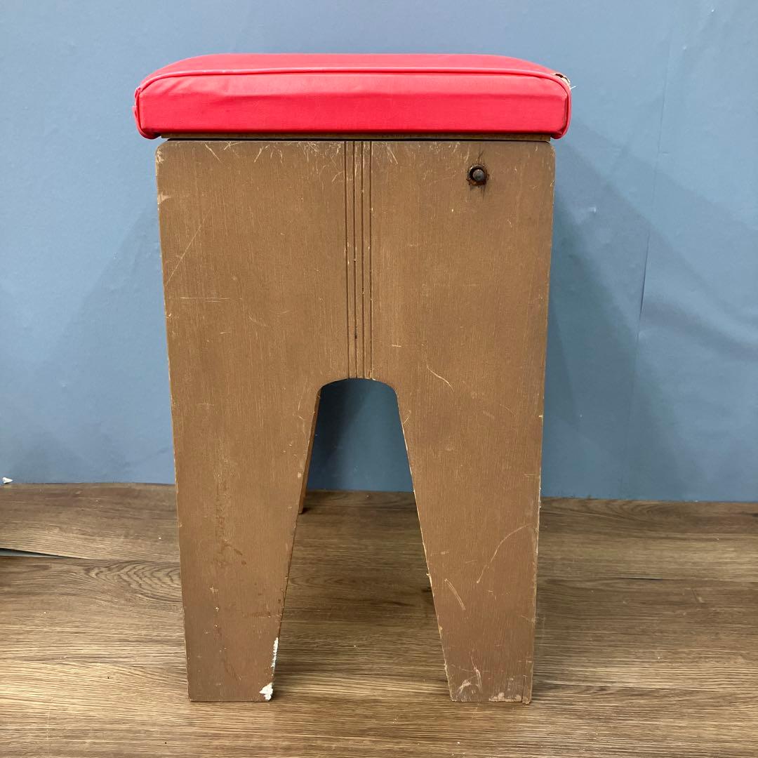 A-3 昭和レトロ 収納付き ミシンスツール ピアノ椅子 レッド 角椅子