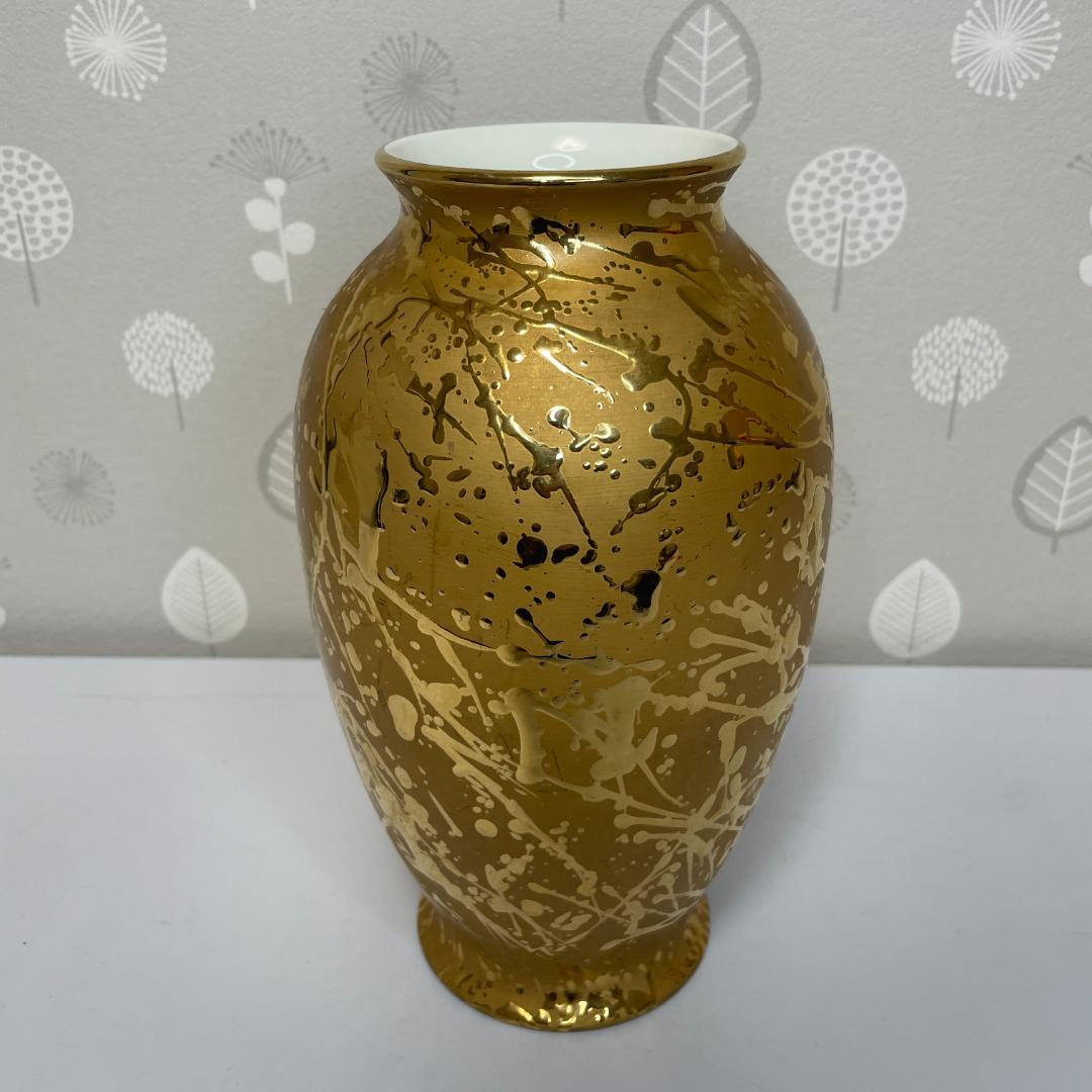 希少 NARUMI ナルミ ボーンチャイナ 総金彩花瓶 花器 フラワーベース