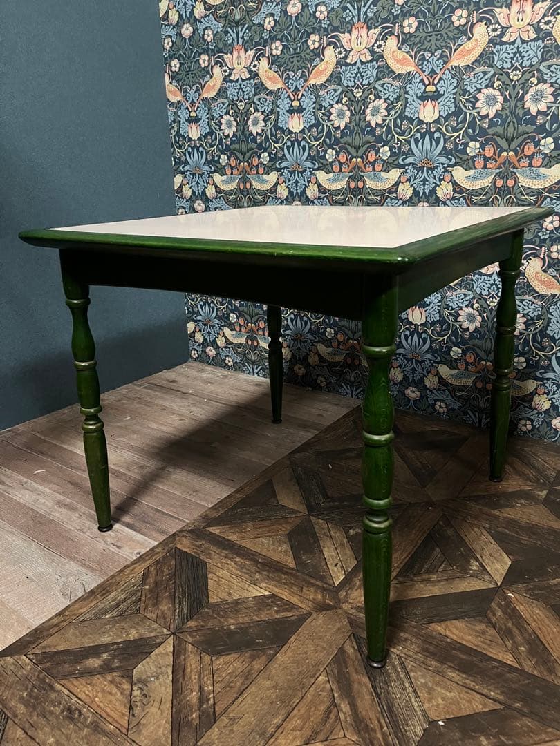 飛騨産業 キツツキ ダイニングテーブル グリーン 昭和レトロ 当時物