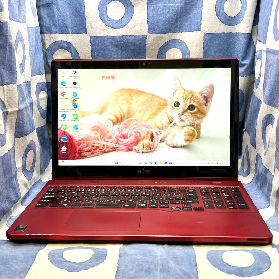 爆速SSD500G☆i7☆大人気赤ノートパソコン♪ブルーレイ&カメラ！Win11