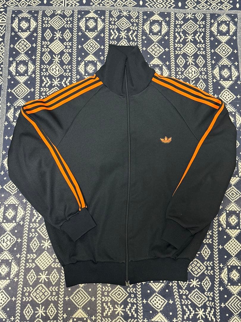 70s adidas デサント トラックジャケット 5号 黒オレンジ - メルカリ