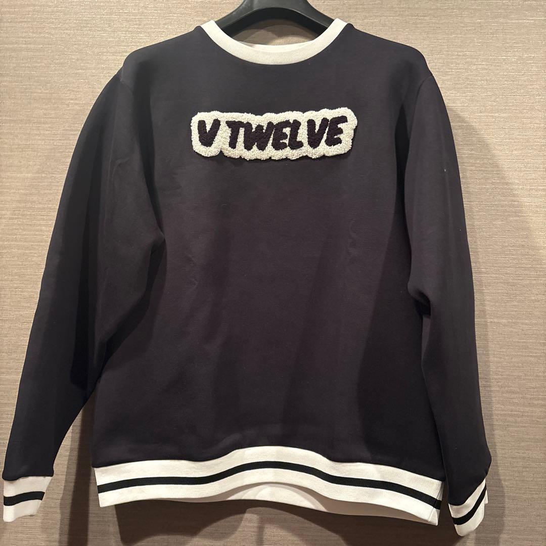 v12ブラックトレーナー ブラッシュドリブ裏起毛ハイゲージロングスリーブ スウェット｜three