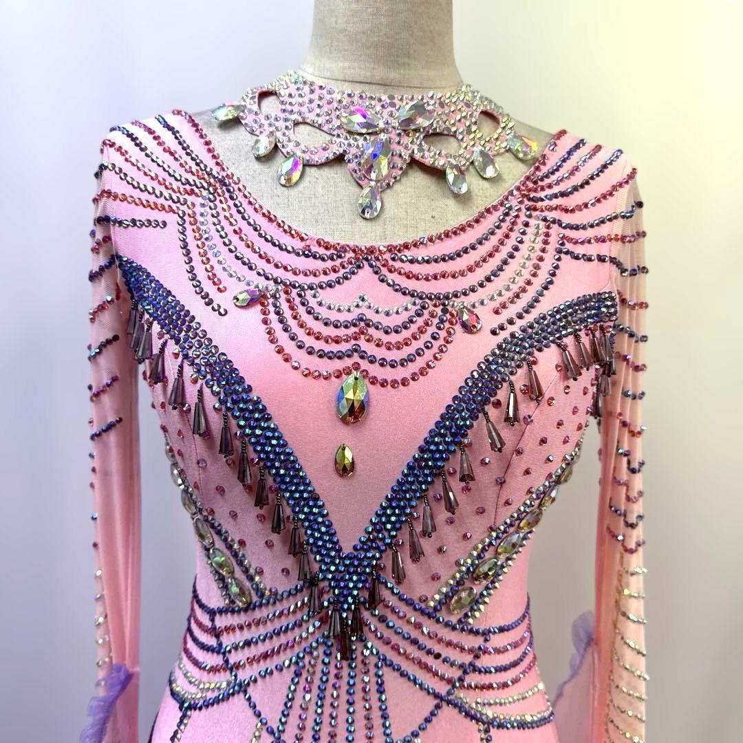 6330☆M ピンク 紫 スワロ グラデーション スタンダードドレス 社交