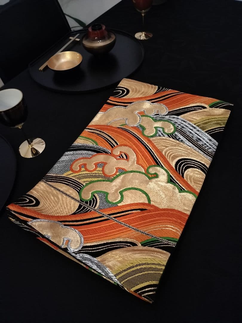 A926豪華‼️節分‼️波模様‼️正絹テーブルランナー1m97cm - メルカリ