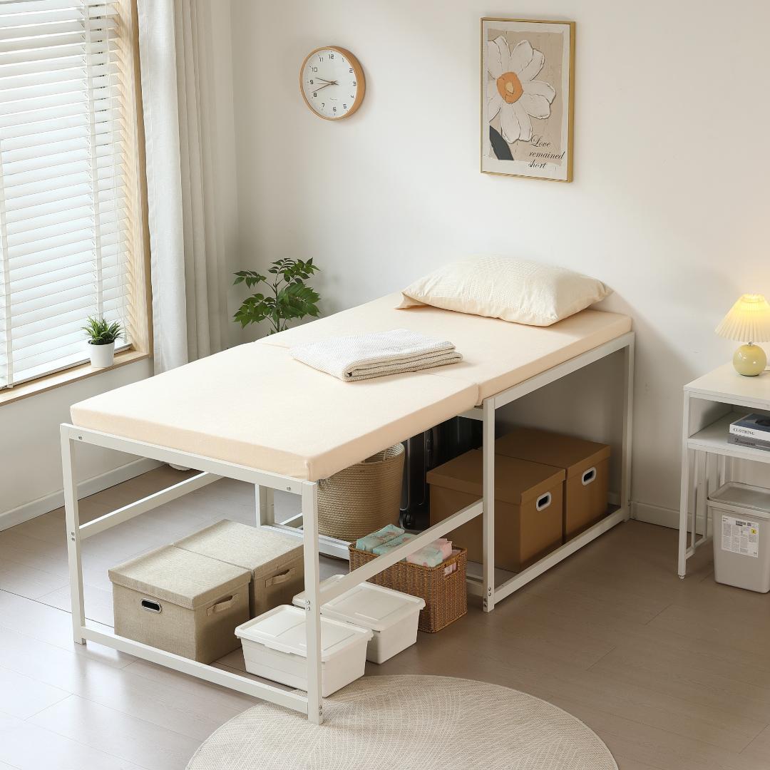 【ホワイト】高さ75cm 伸長式ベッド 高いベッド シングルベッド 伸縮 下収納 高さ75cmタイプ 伸長式ベッド ディベッド シングル 高いベッド パイプ