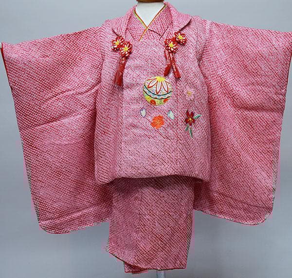 七五三 三歳 女児 被布着物フルセット 正絹 総絞り 赤 お仕立て無料 七五三 着物レンタル 3歳 753 女の子 フルセット 被布 【正絹】赤 総