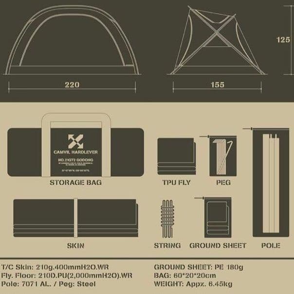 CAMVIL GODONG テント W2200 D1550 H1200 - メルカリ