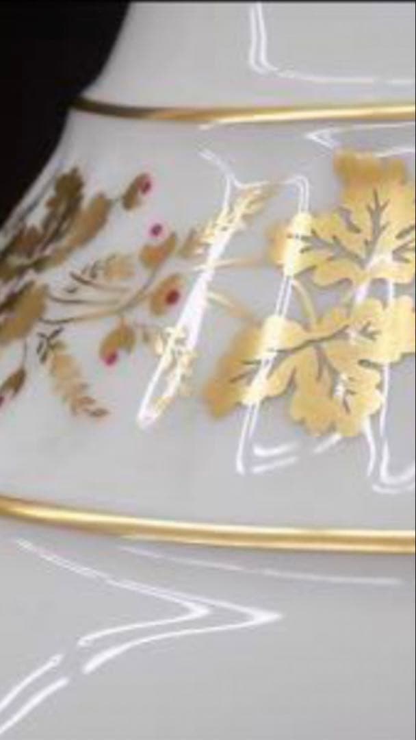 希少♦️大倉陶園 ヴィンテージ♦️金彩 装飾 白地に赤花♦️大型花瓶