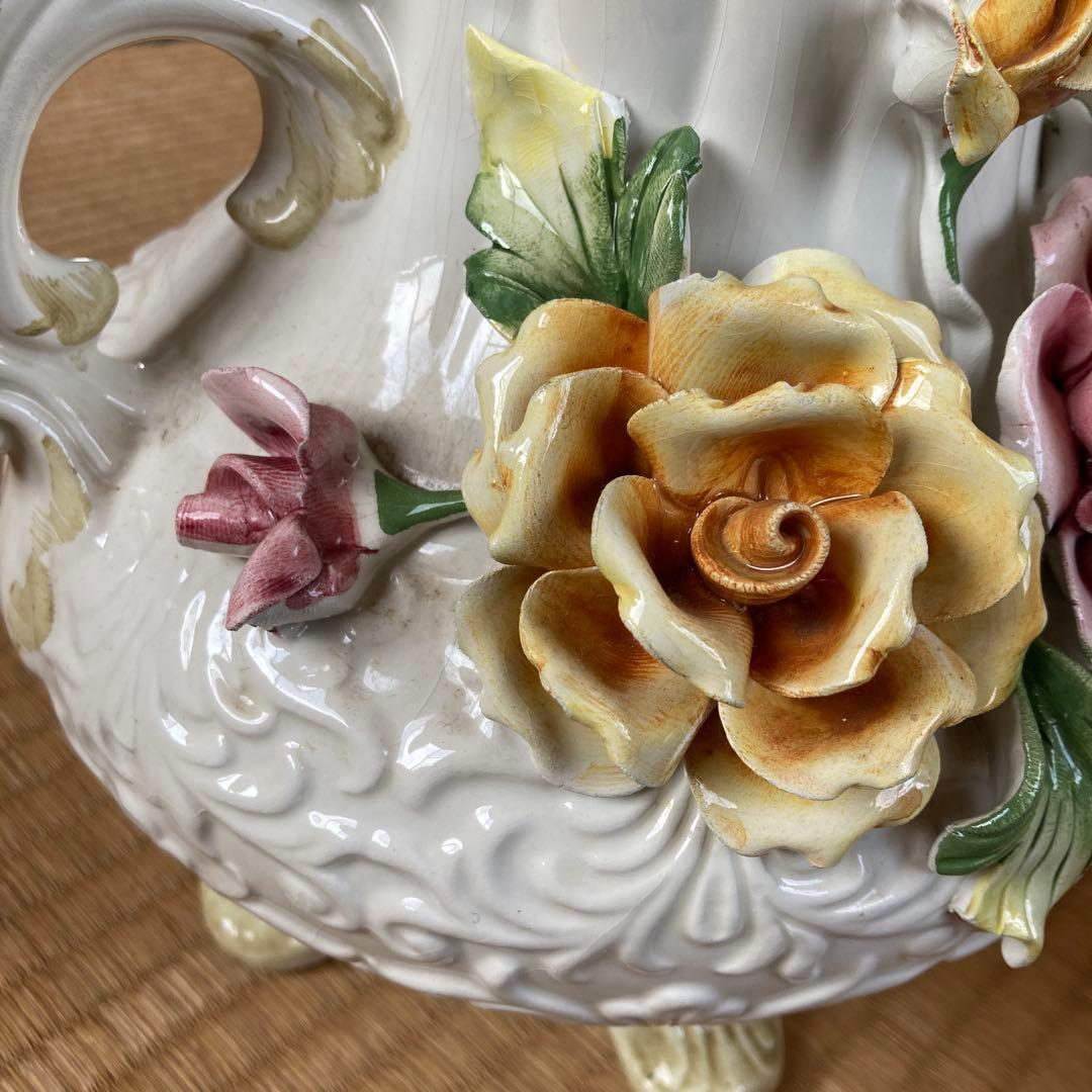 カポディモンテ イタリア製 花瓶 フラワーベース 陶器 陶花 直径約19cm