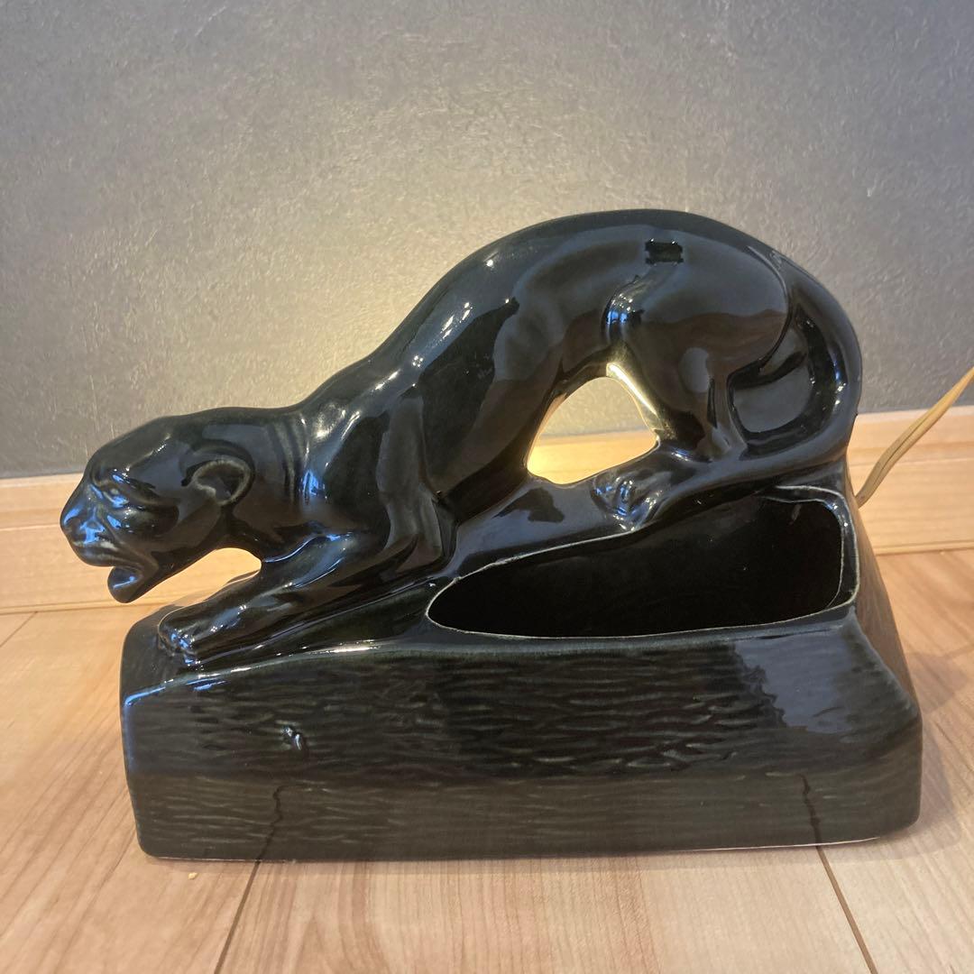 50年代 ビンテージ ブラックパンサー ランプ　陶器 1950's US vintage Black Panther Table Lamp / 1950年代 アメリカ