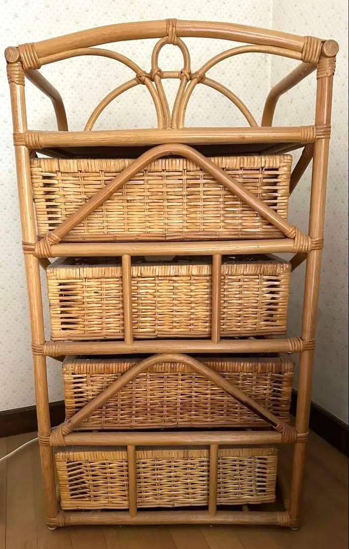 籐 ラタン 4段チェスト レトロ アンティーク 送料無料！ 籐製