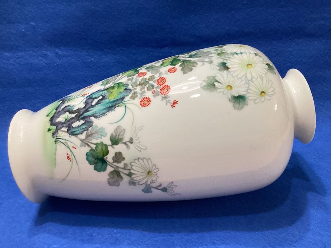 戦前製 オールドノリタケ シカ印 白菊花柄花瓶 ボーンチャイナ 日本