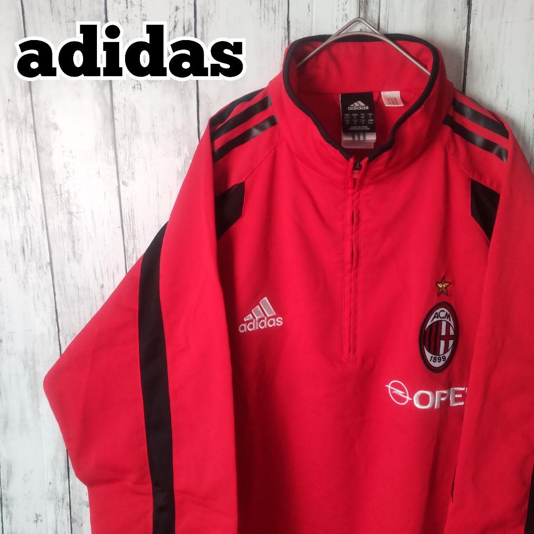 00s　アディダス　ACミラン　トレーニングウェア　ハーフジップ　赤　黒　O 03/04 ACミラン ハーフジップ トレーニングトップ 長袖 - メルカリ
