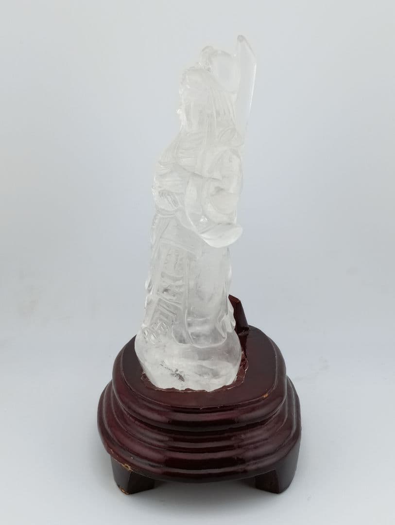 美品 関羽公 天然本水晶 手彫彫刻 像 財神 商業神 武神 軍神 高透明度