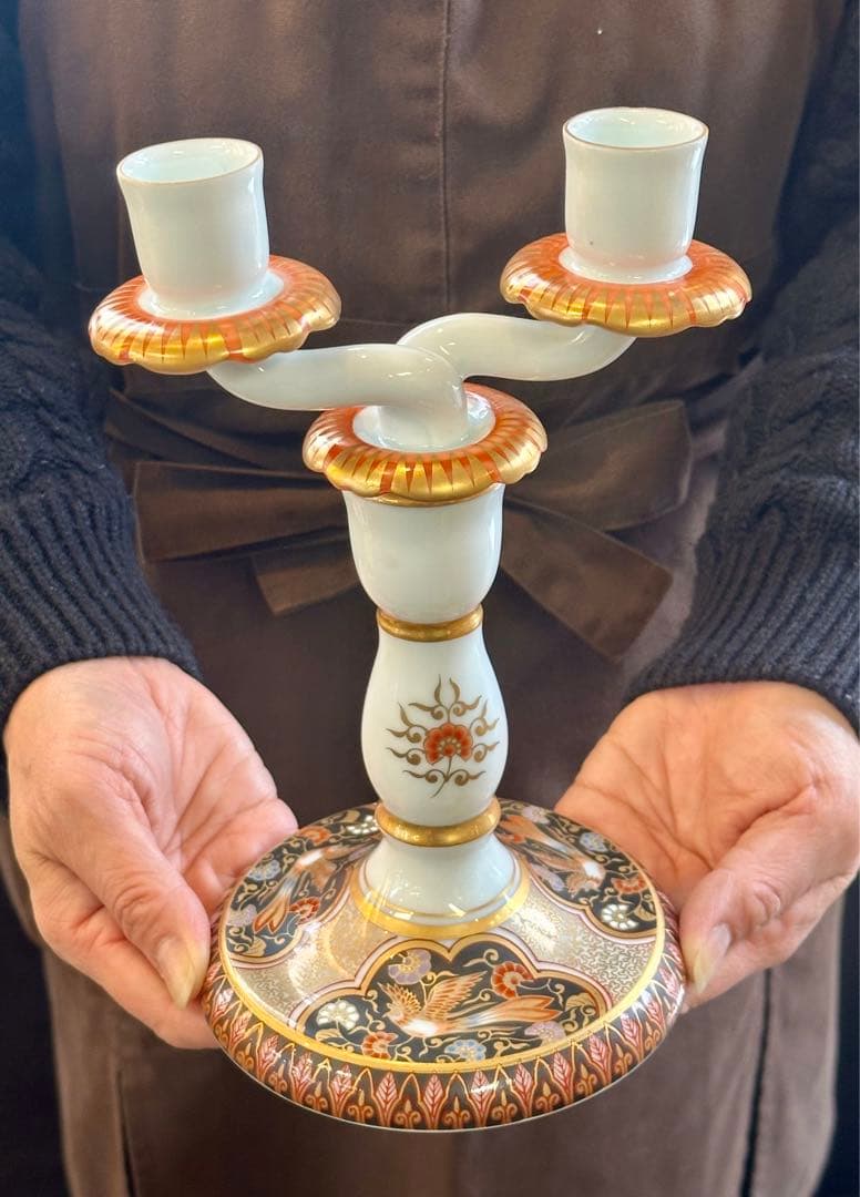 再値下 キャンドルスタンド 燭台 有田焼 黒外濃金海松鳳凰文 其泉窯