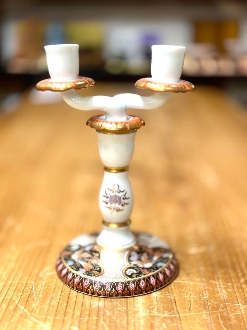 再値下 キャンドルスタンド 燭台 有田焼 黒外濃金海松鳳凰文 其泉窯